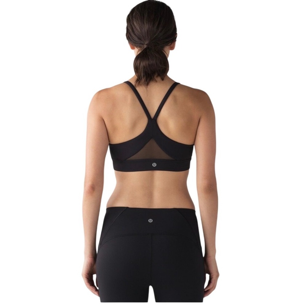 Lululemon Train Times Sports Bra Black Women's Size 8 Strappy Mesh Back